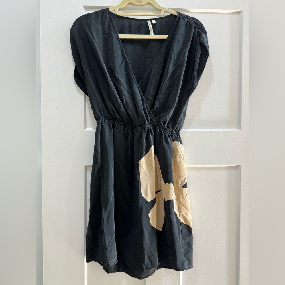 Petticoat Alley Sleeveless Silk Dress Small Black Tan Elastic Waist Lightweight